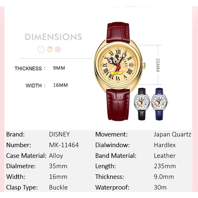 DISNEY Đồng Hồ Đeo Tay Chống Thấm Nước Mặt Hình Chuột Micky Phong Cách Nhật Bản Thời Trang Cho Nam Và Nữ