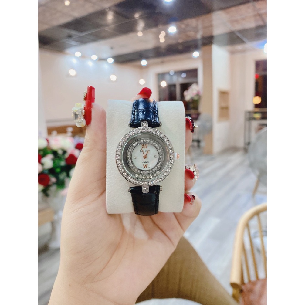 Đồng hồ nữ ROYAL CROW dây da mặt đính đá thời thượng hot trend thời trang giới trẻ, chống nước , bảo hành 12 tháng