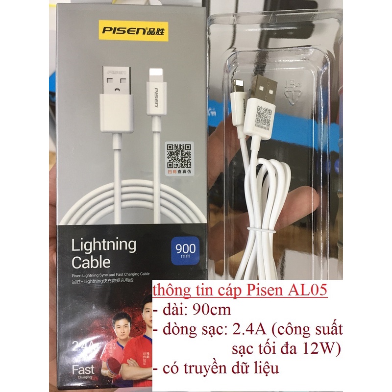 Dây sạc usb to ip 2.4A thương hiệu Pisen AL05