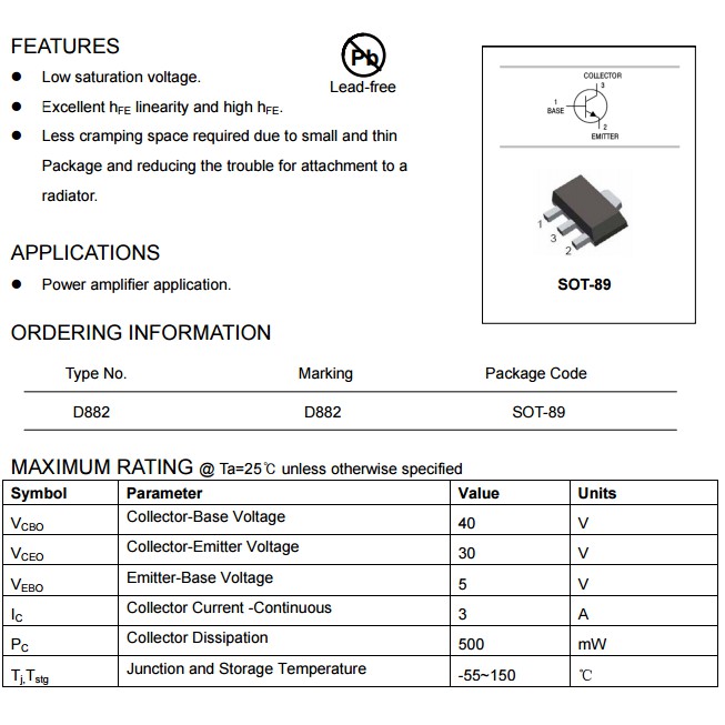 Linh Kiện Transistor D882 SOT89