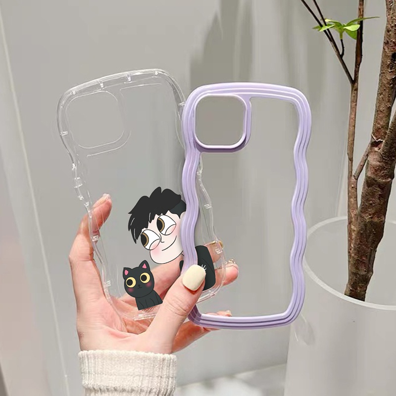 SUNTAIHO Ốp lưng iphone Ốp điện thoại mềm trong suốt in hình mèo có viền sóng thích hợp cho iPhone 11 12 13 Pro Max X XR XS 7 8