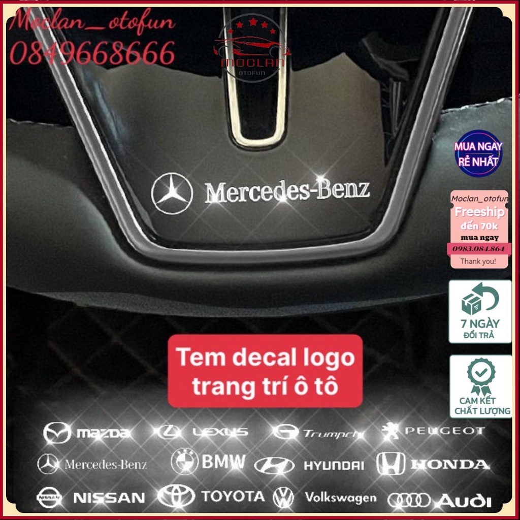 (5cmx1.5cm) Tem nhôm Decal logo Dán Trang Trí Nội Thất Ô Tô,tay nắm cửa,gương,dán các vị trí trong,Theo Các Hãng Xe