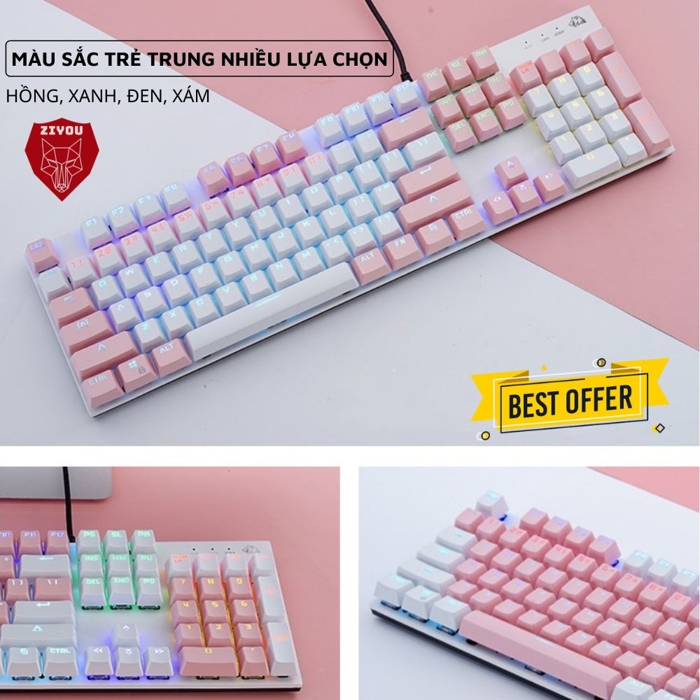Bàn Phím CƠ Cao Cấp Ziyou K1 LED 20 Chế Độ Cực Đẹp, Trục Cơ RED SWITCH Gõ Siêu Êm, Phím Full Size Cho Máy Tính Laptop