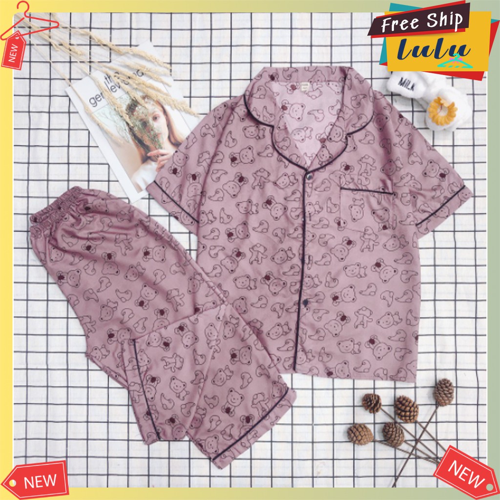 Pijama kate thái lửng size M, L Lulu Shop, đồ bộ mặc nhà nữ áo cộc quần lửng ngố có size.