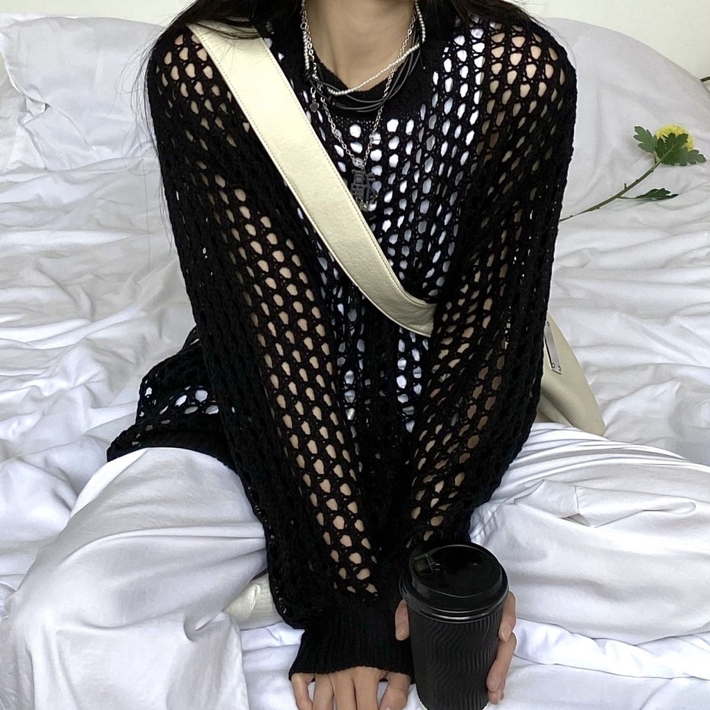 ☃Áo Dệt Kim Tay Dài Chống Nắng Thiết Kế Rỗng Phong Cách Mùa Hè Hàng Mới