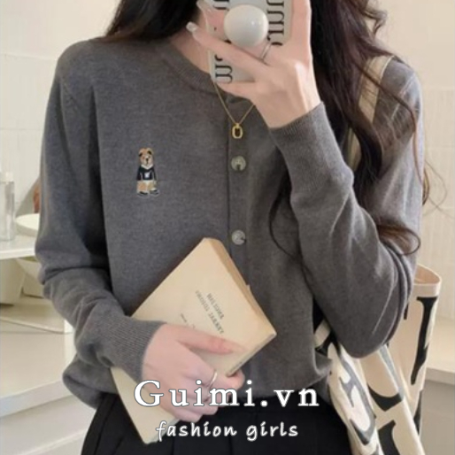 Áo khoác cardigan NZN dệt kim thêu gấu hoạt hình thời trang Hàn Quốc mùa thu mới dành cho nữ