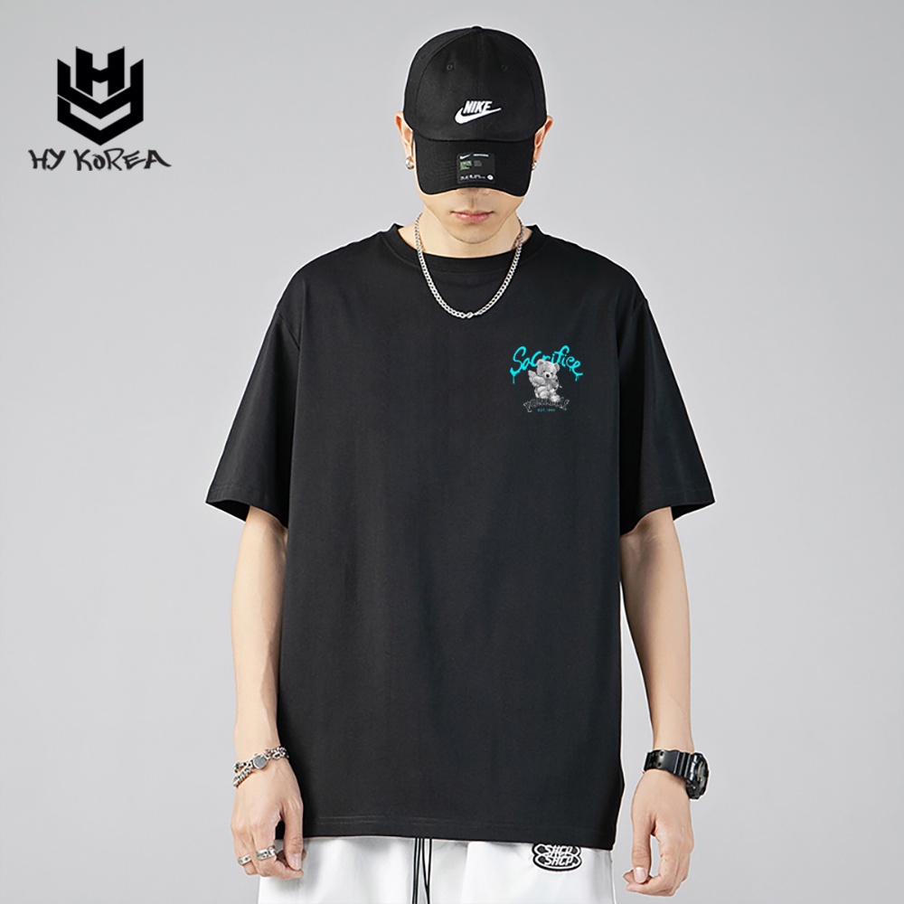 Áo Phông Tay Lỡ Unisex HY Korea Form Rộng Cotton 100 In Hình Gấu Sacrifiee 568.