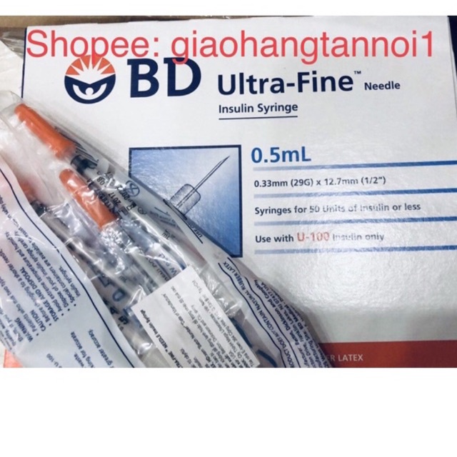 Bơm kim tiêm insulin BD ultra fine(usa Mỹ) 0.5mL dung tích(thể tích dung dịch)50U 0.33mm(29G) x 12.7mm (chích tiểu đường