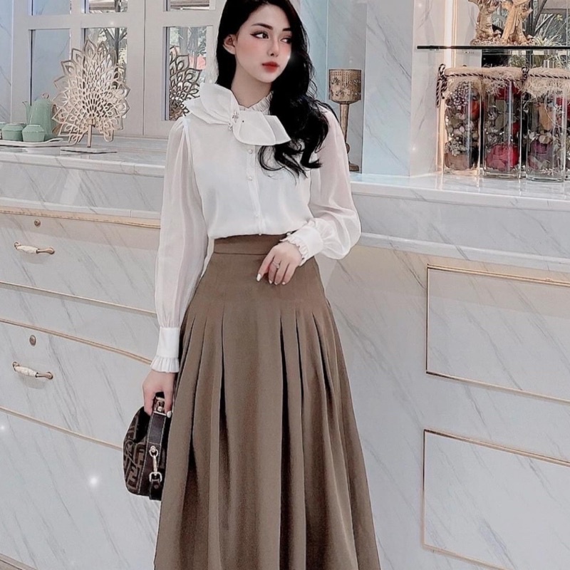 Áo kiểu G526 tiểu thư sang chảnh chất lụa mặc rất mát phối tơ phần cánh tay rất tinh tế kiểu dáng xinh xắn - GEM Fashion