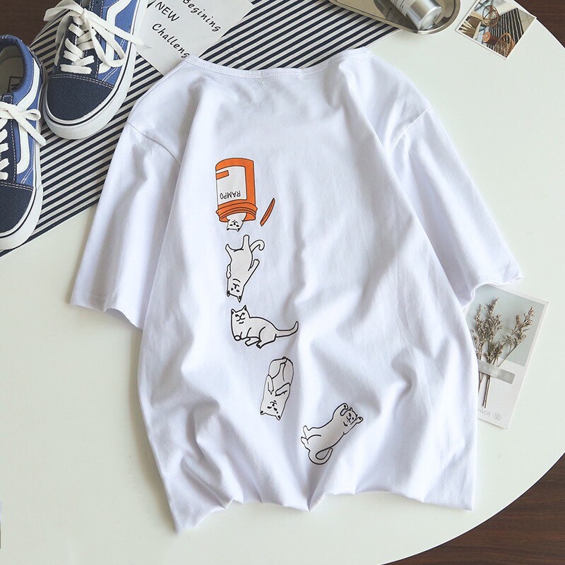 Áo Thun Unisex Tay Lỡ Siêu Mát In 5 Con Mèo Cute Form đẹp mặc cực dễ thương