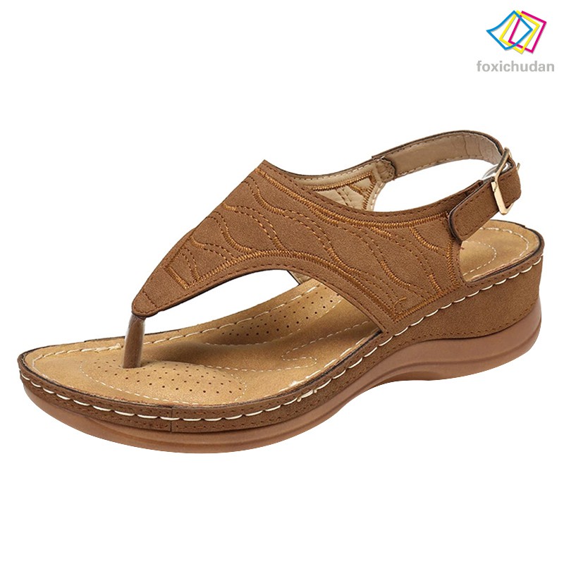 Giày Sandal Nữ Đi Biển Thêu Hoa Thời Trang