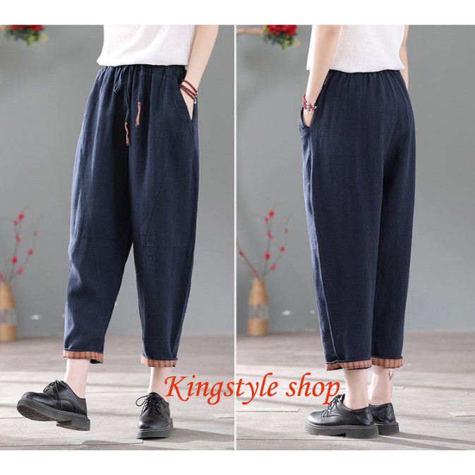 Quần Baggy Đũi Xước Nữ Lưng Thun Thời Trang Ống Rộng Giá Tốt Nhất Kingstyle shop