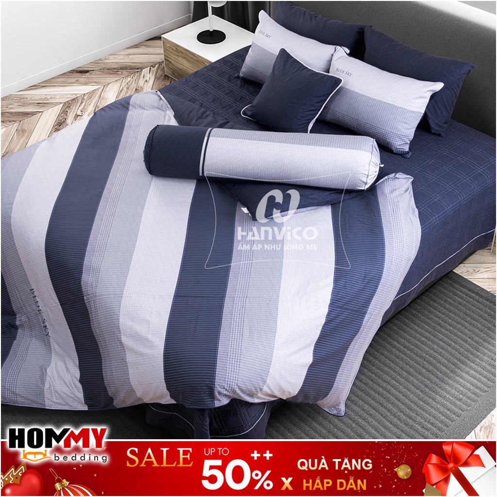 🍁 Mẫu Chăn Ga Gối 🍁 Hanvico Blue Sky DLP186 vải cotton cao cấp (bán lẻ ga chun / vỏ chăn / đôi vỏ gối)