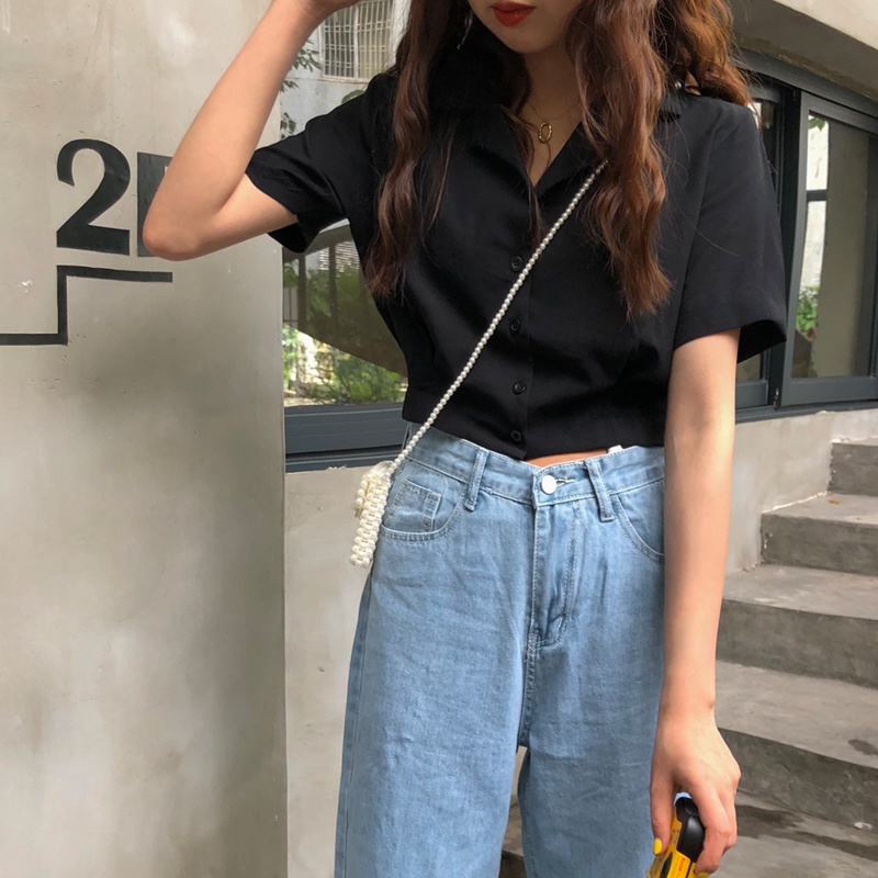 Áo Sơ Mi chiffon Tay Ngắn Dáng Rộng Cổ Chữ V Thời Trang Phong Cách Hàn Quốc Cho Nữ