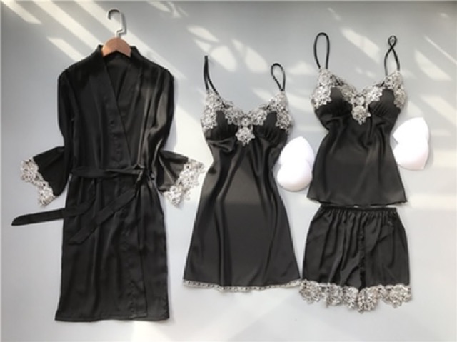 💥❤️HOT HOT💋✨QQ4336 cobom váy ngủ 4 sản phẩm - đồ ngủ lụa satin cao cấp | BigBuy360 - bigbuy360.vn