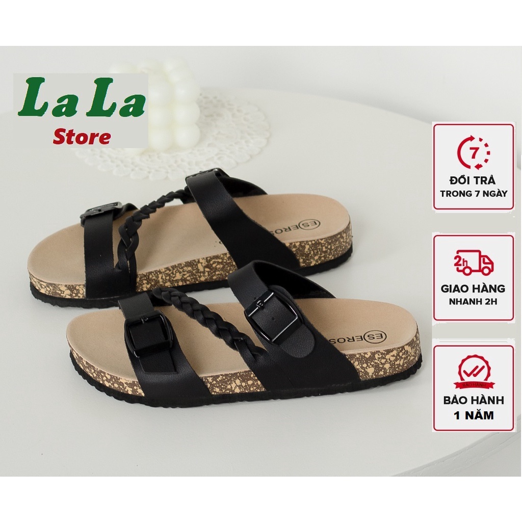 Dép Birken quai thắt bím thời trang màu đen Sandal đế thấp, Dép lê [La La Store - DT011]