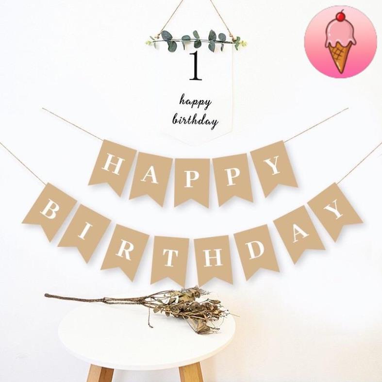 Dây Chữ Happy Birthday Trang Trí Sinh Nhật Bằng Giấy Màu Nâu Phong Cách Hàn Quốc - Kemshop K26