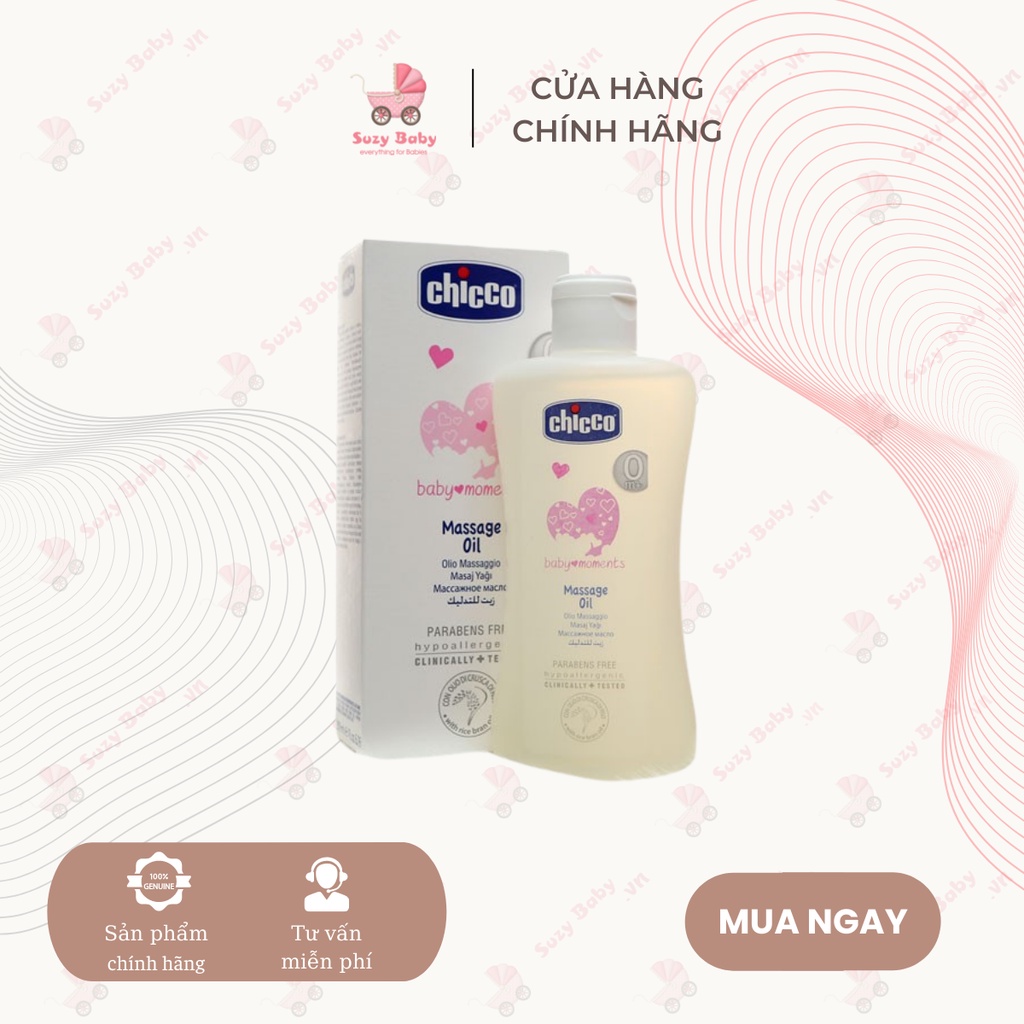 Dầu mát-xa chiết xuất cám gạo 0M+ Chicco 200ml, Suzy baby