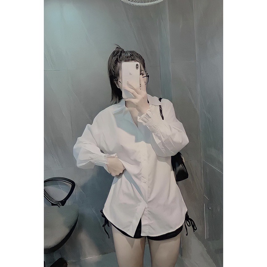Áo sơ mi nữ trắng bo tay - Áo sơ mi nữ chất lụa hàn mềm mát, tay bo dúm bèo SIÊU HOT
