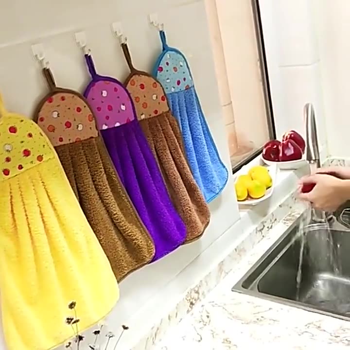 Khăn Lau Tay Mềm Mại Siêu Thấm Nhà Bếp Có Móc Treo Tiện Dụng