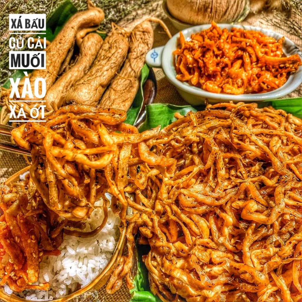 Xá Bấu (Củ cải muối thái sợi) xào xả ớt Lon 400Gram