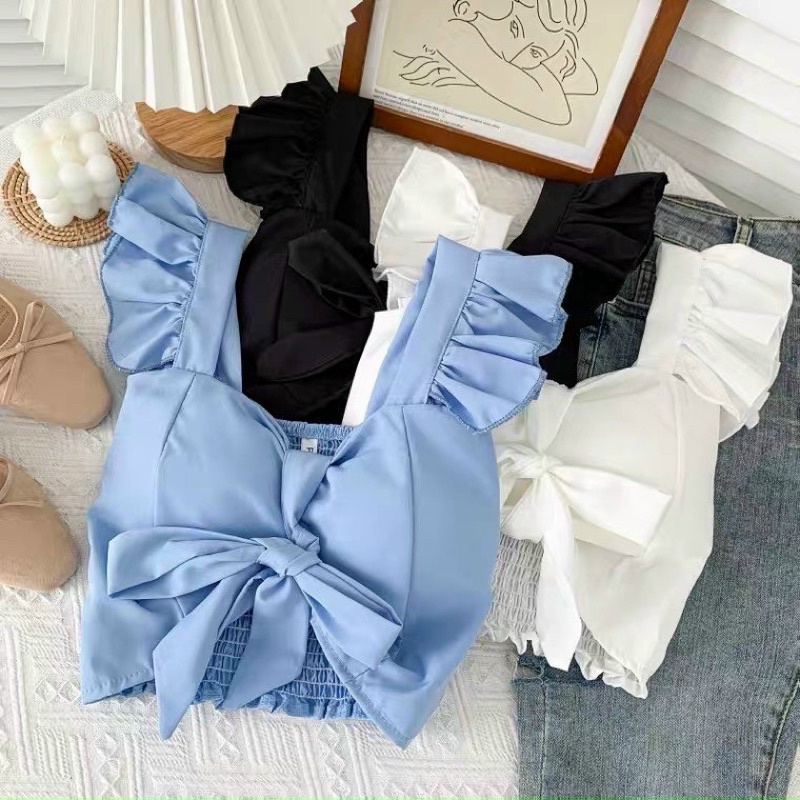 Áo Croptop Voan Dây Phối Bèo - Nơ Ngực A5195