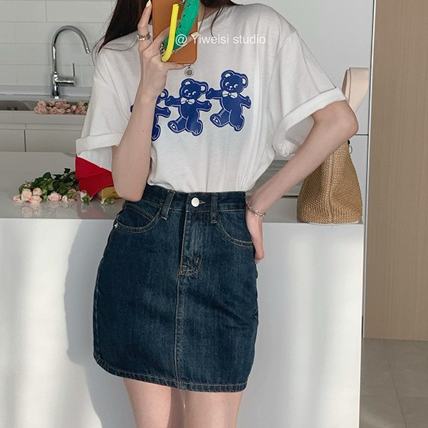 Chân váy jean lưng cao thời trang tùy chọn kích thước dành cho nữ