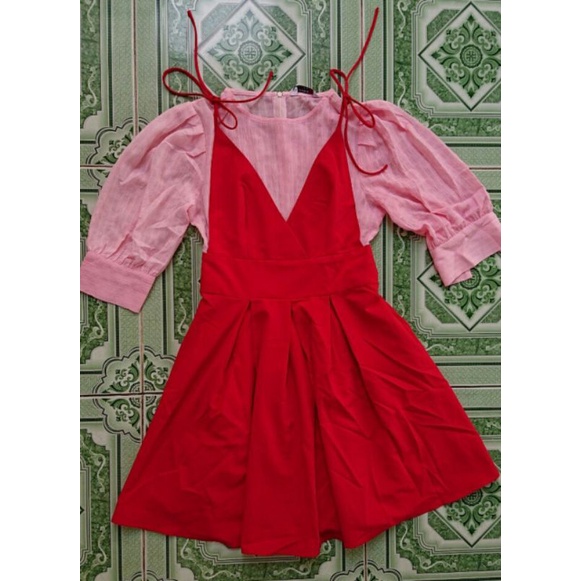 Đầm Giả Yếm Tay Phồng Dáng Xoè Công sở 92Wear