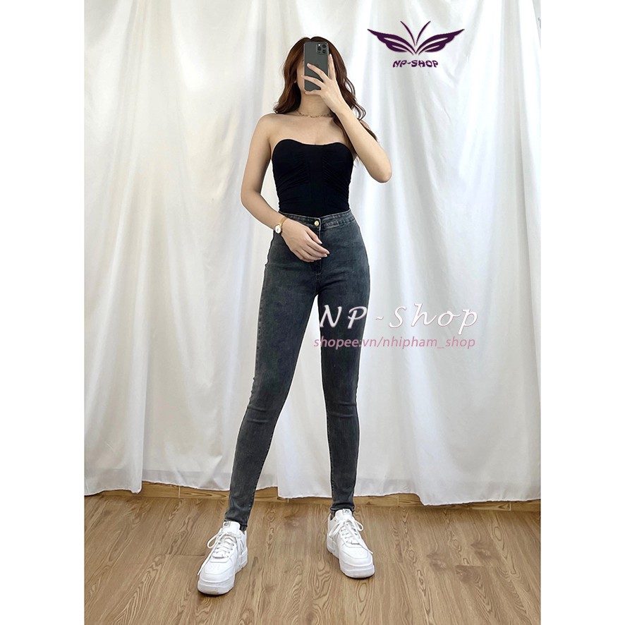 Quần jean nữ lưng cao màu Xám co giãn tốt ⚡️ Quần bò ôm cạp cao ulzzang basic NP Shop