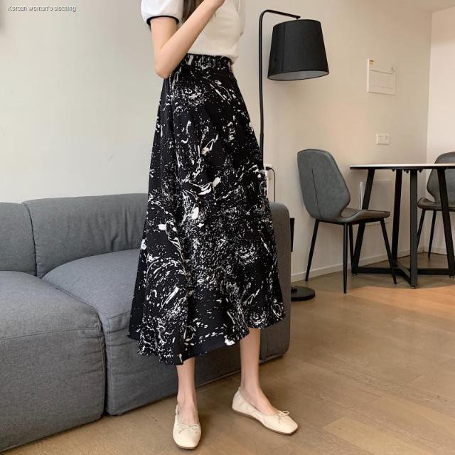 Printed skirts for girls Long skirt, summer, high waist, thin temperament, a-line chiffon skirt