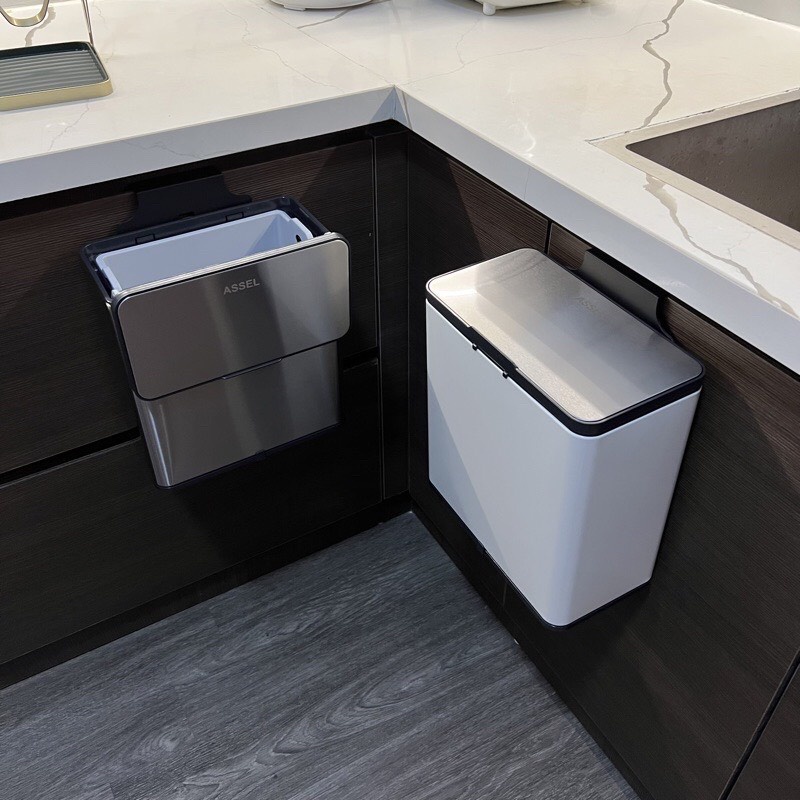 Thùng rác inox 304 JAH treo tủ bếp, dán tường nhà tắm bán tự động đóng mở nắp cao cấp thông minh tiện ích