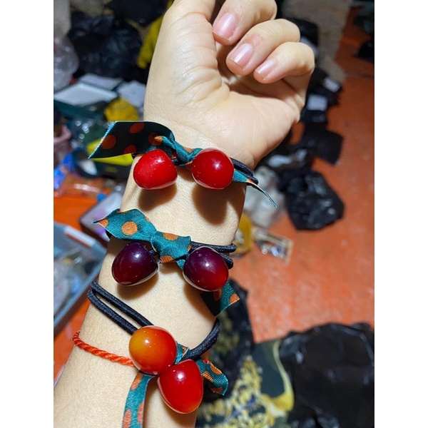Dây buộc tóc hình quả Cherry viền chấm bi tiểu thư 🍒