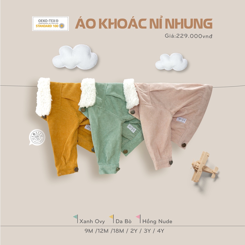 [HRNEE SALE] Áo khoác nỉ nhung cổ lông bé trai bé gái