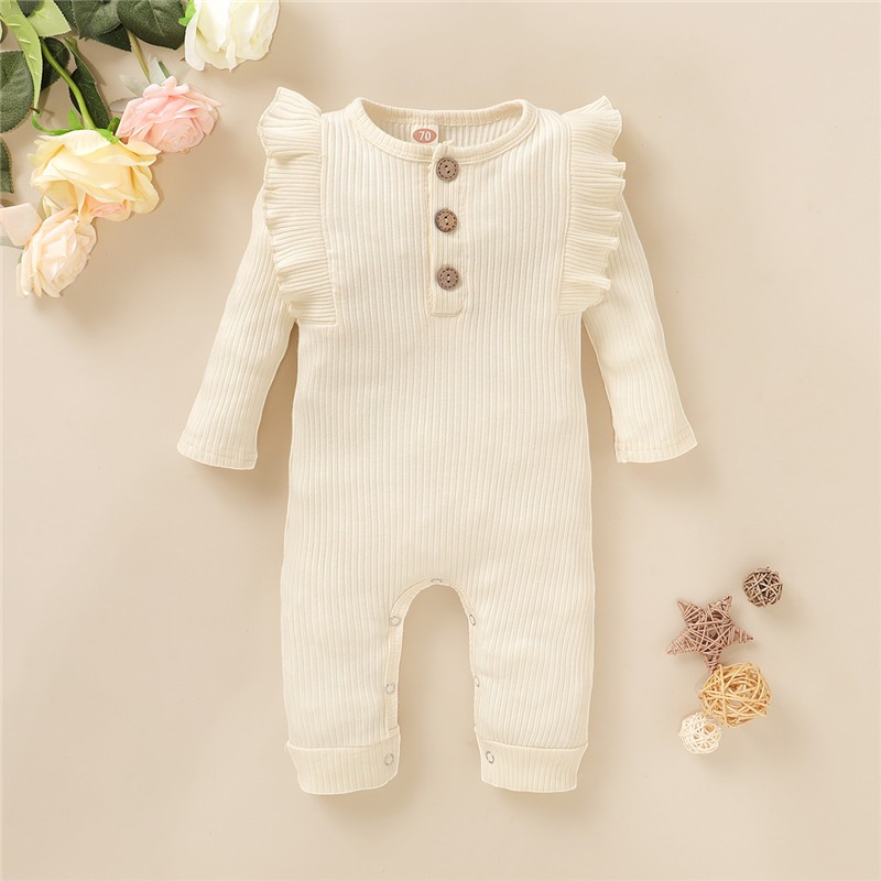 Mikrdoo Áo liền thân tay dài màu trơn bằng vải cotton dành cho bé trai bé gái sơ sinh
