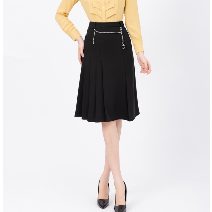 Chân váy nữ dáng suông, chân váy công sở xếp ly, thiết kế thân trước kèm dây xích trang trí FIONA F251702