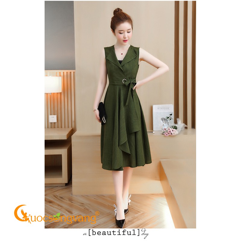 Váy đầm sát nách váy đầm kiểu xanh rêu GLV079 Cuocsongvang