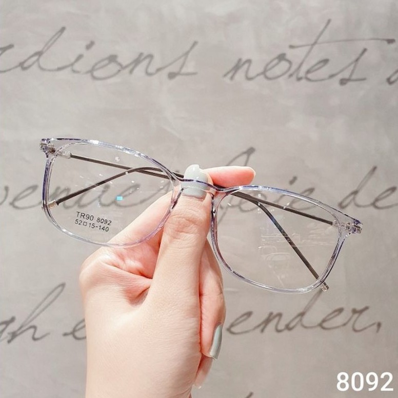 Gọng kính dáng vuông nhựa siêu nhẹ TR90 8092 màu trắng trong suốt