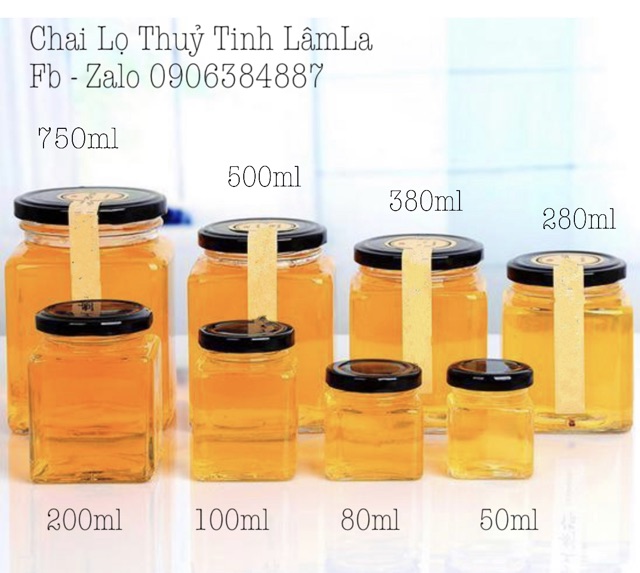 Hũ Thuỷ Tinh Vuông Nắp Thiếc 50ml - 100ml - 200ml - 280ml