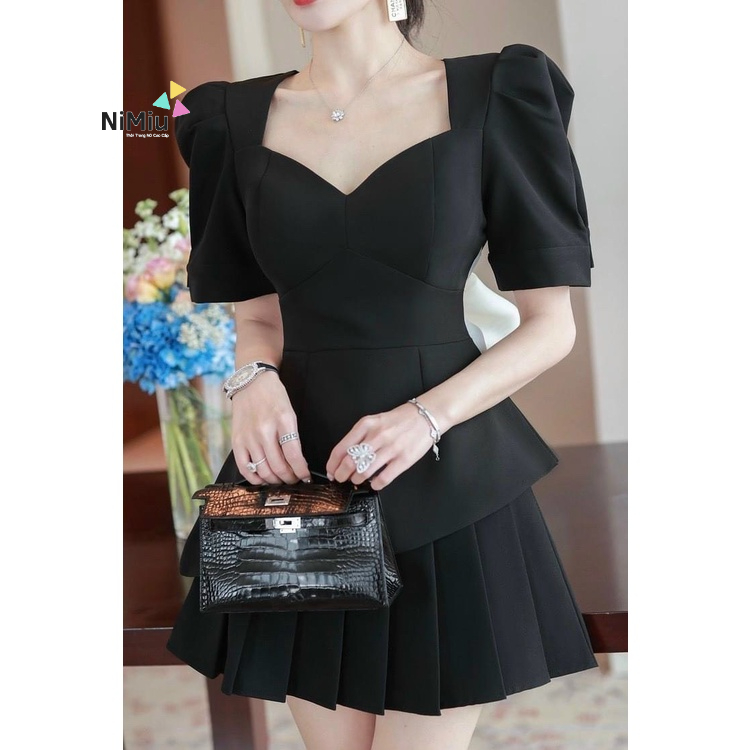 Đầm Suông Thời Trang Nữ Màu Đen Chất Tuyết Mưa Có Voan Nơ Sau Lưng Y Hình 100%