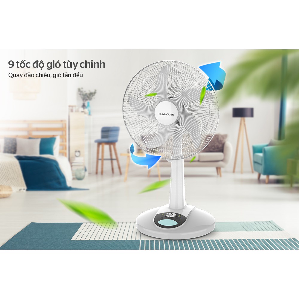 Quạt Sạc Tích Điện SUNHOUSE SHD7228 - Công Suất 24 W - Màu Đen