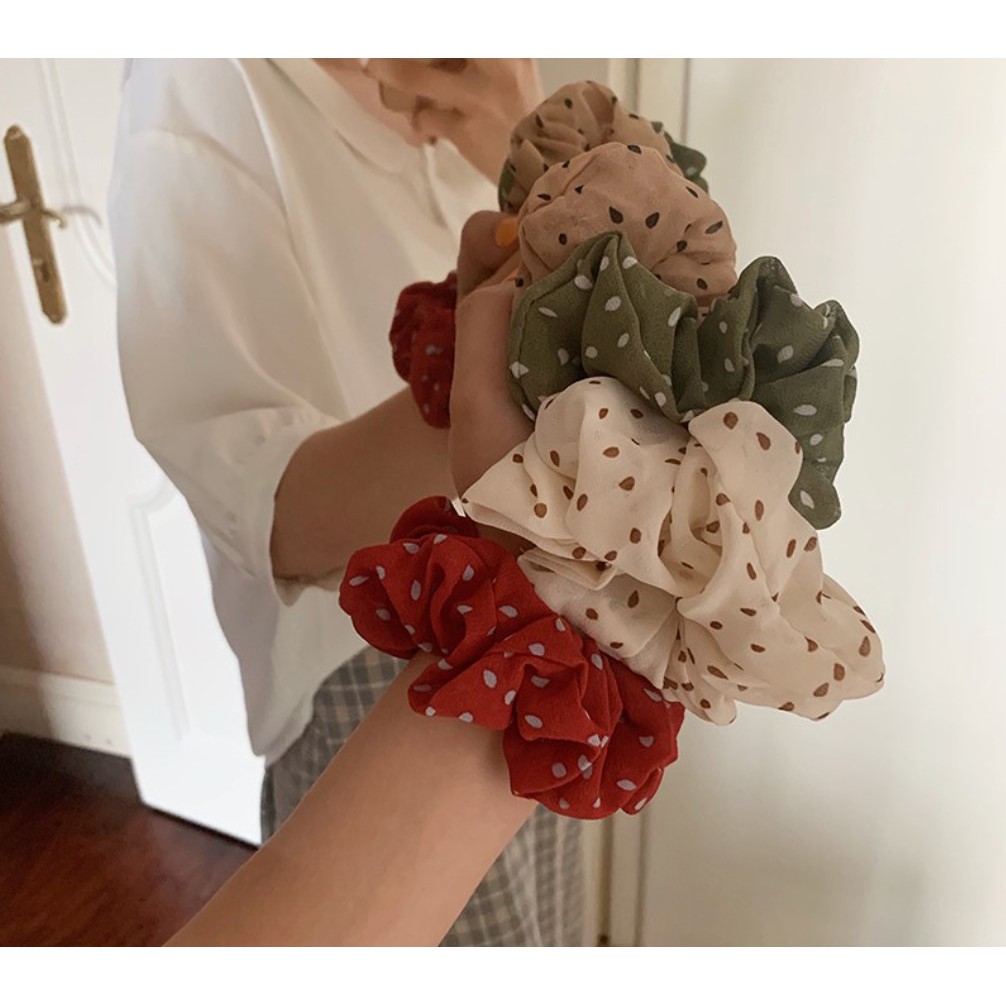Cột tóc vải scrunchies buộc tóc vải chấm bi PK16