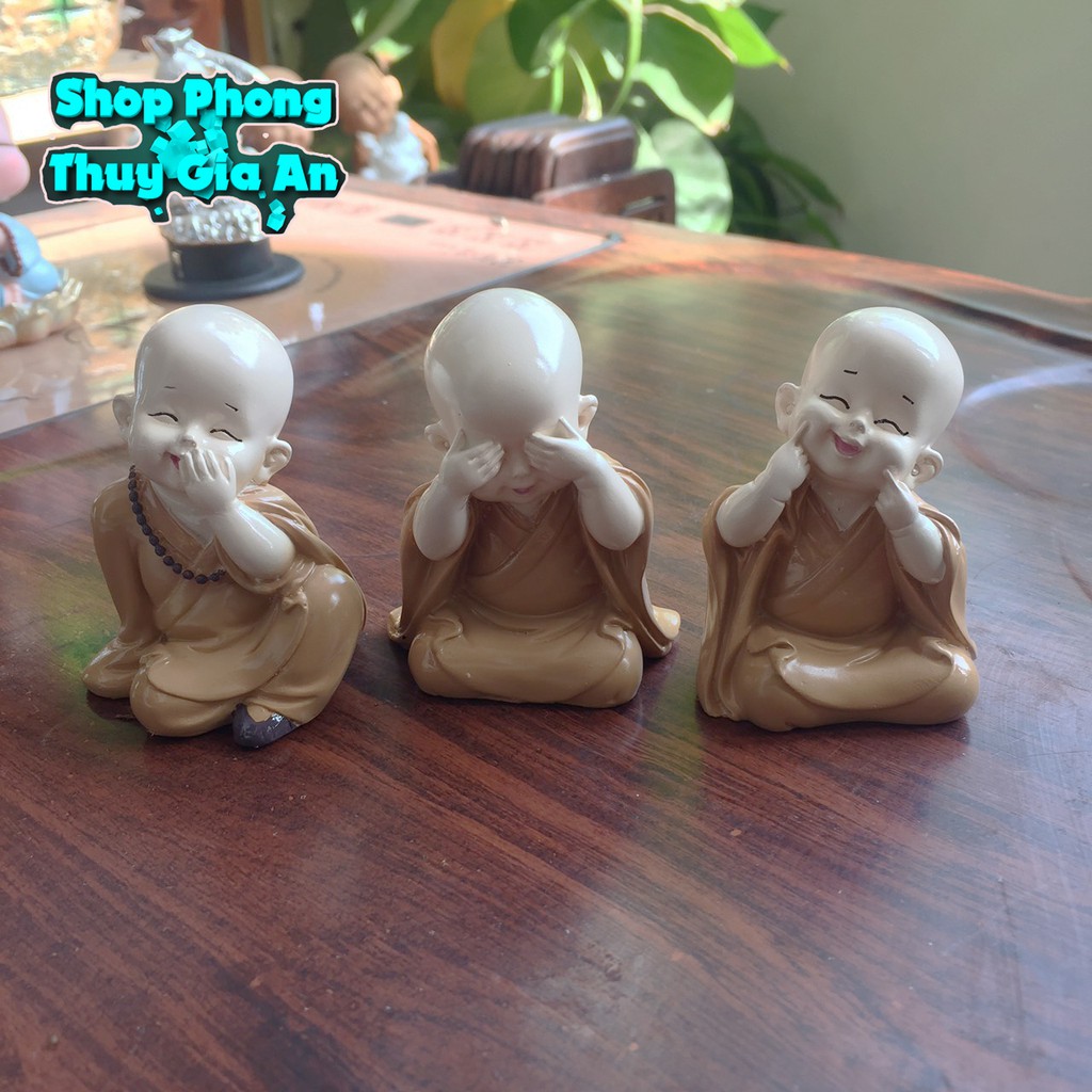 Tượng Chú Tiểu Phong Thủy, Hàng Thủ công tại Việt Nam Trang trí Nội Thất, Bàn làm việc, bể cá (Bộ 03 tượng))