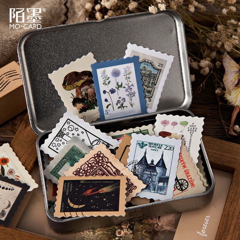 Hộp 46 miếng tem dán trang trí phong cách retro xinh xắn