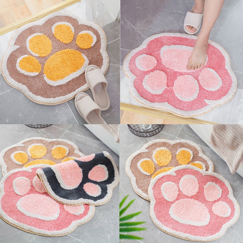 Thảm Chùi Chân Chống Trượt Thấm Hút Tốt In Họa Tiết Bàn Chân Mèo Hoạt Hình Siêu Đáng Yêu