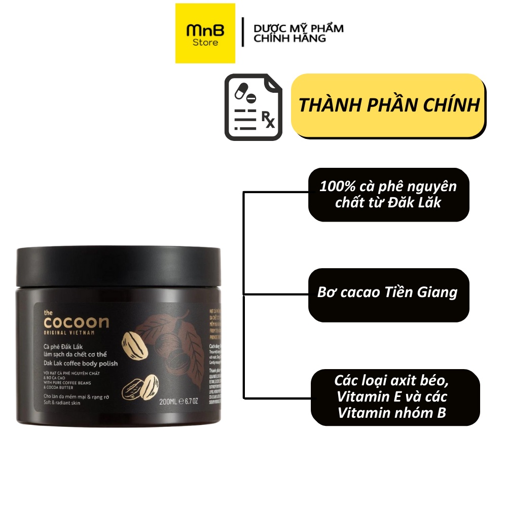 Tẩy da chết cà phê Đắk lắk Cocoon làm sạch da chết 200ml