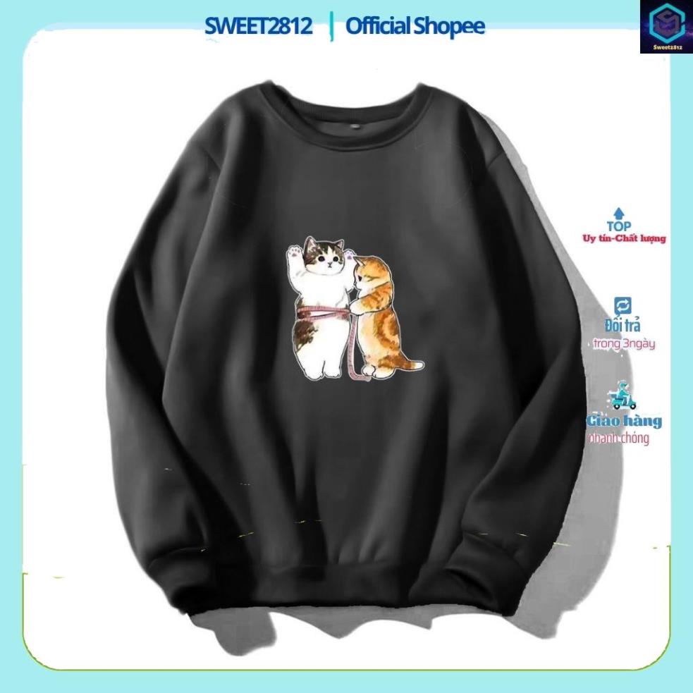 Áo nỉ nam nữ SWEET ÁO SWEATER NỈ UNISEX IN CẶP ĐÔI MÈO BUỘT DÂY SIÊU DỄ THƯƠNG ÁO NỈ TAY DÀI FORM NAM NỮ ĐỀU MẶC ĐƯỢC