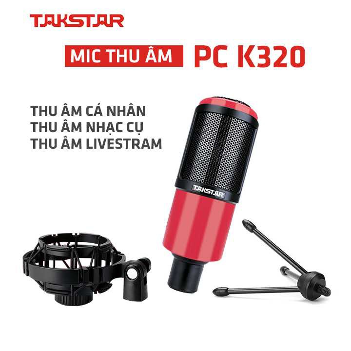 Bộ Mic Thu Âm Livestream Hát Karaoke Chính Hãng Đầy Đủ Sound Card K10 XOX, Mic Takstar PC-K320, Nguồn 48V &amp; Phụ Kiện