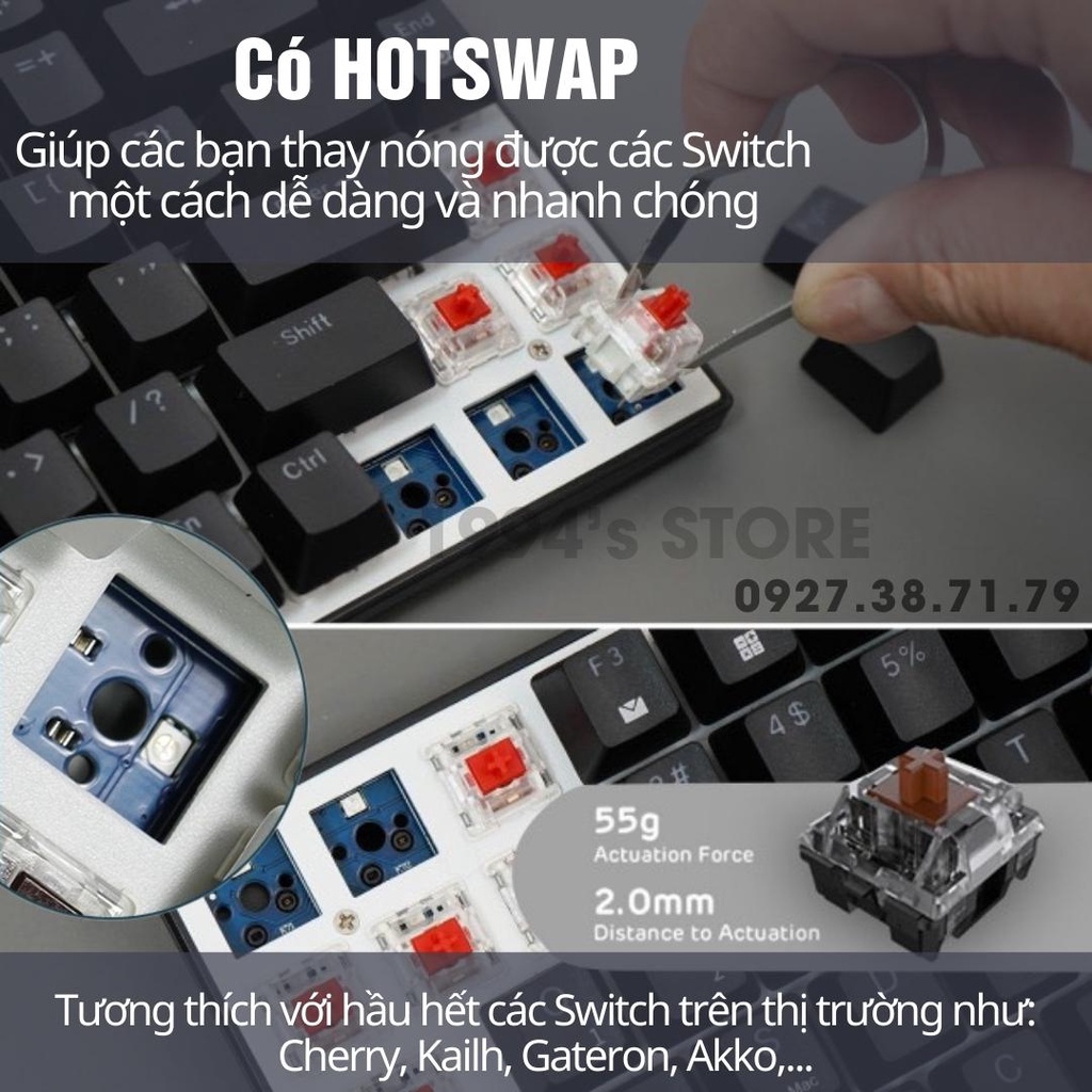 ▬RK84 VERSION 4.0 HOTSWAP - Bàn phím cơ Royal Kludge Led RGB Wireless 2.4G + Bluetooth 5.1 Có dây Type C