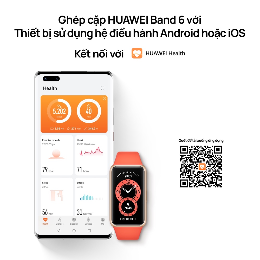 Vòng Đeo Tay Thông Minh HUAWEI Band 6 | Theo Dõi SpO2 Cả Ngày | Màn Hình Tràn Viền