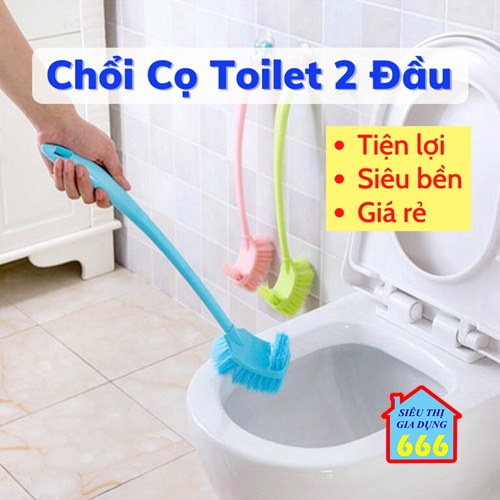 Chổi cọ toilet 💠 Bàn chài cọ bồn cầu nhà tắm 2 đầu cán dán nhựa cao cấp đa năng vệ sinh dễ dàng tiện lợi